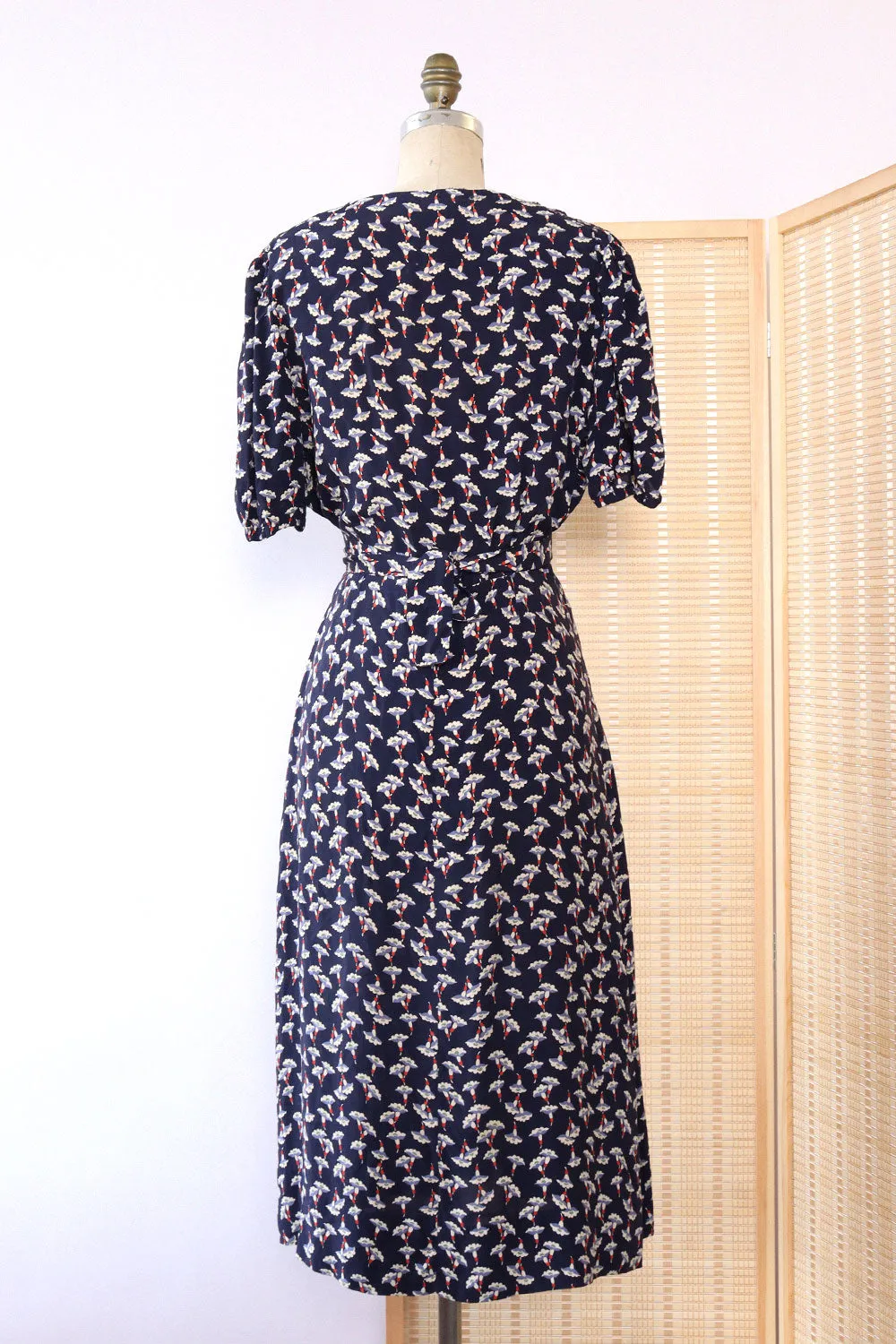 1940s Cold Rayon Floral Day Dress M/L