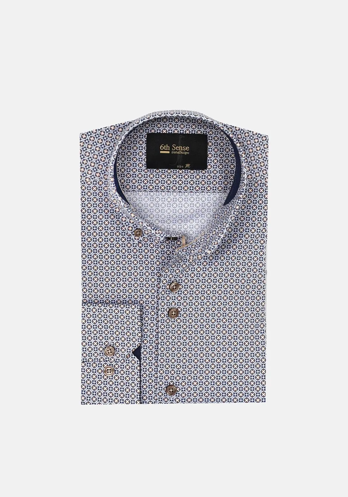 6th Sense Regular Fit Print Shirt, Taupe 20