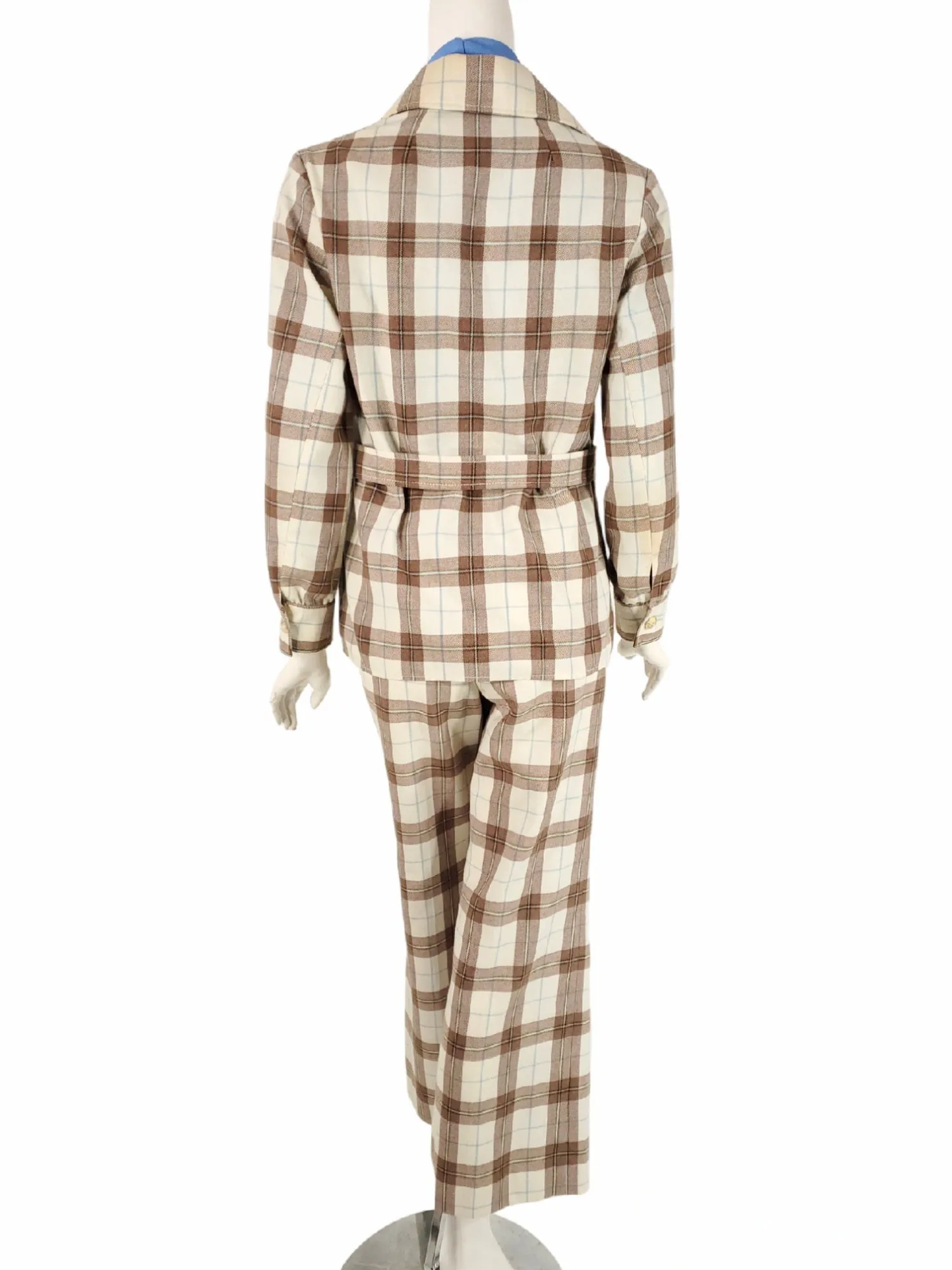 70s Women's Plaid Flannel Pantsuit - sm, med