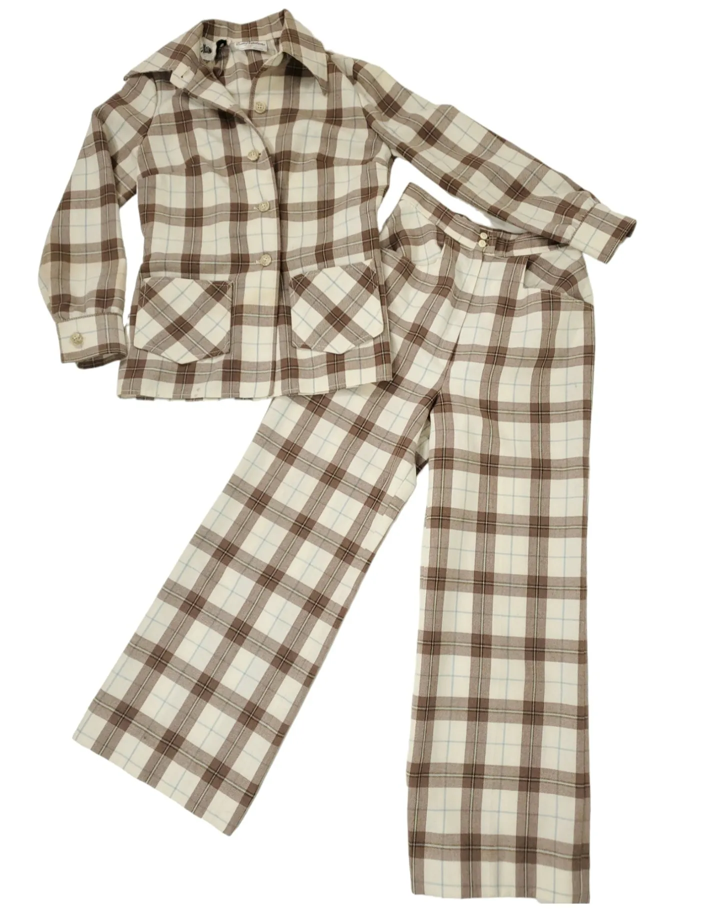 70s Women's Plaid Flannel Pantsuit - sm, med