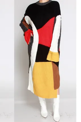 Abstract Color Block Sweater Dressing