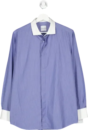 ADAM WAITE Blue Bespoke Tailor Contrast MONOGRAMMED "NA" Collar Pinstriped Shirt UK S/M