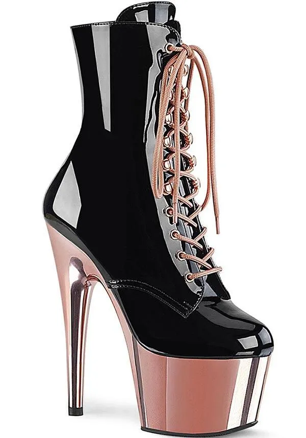 ADORE-1020 [Black Patent/Rose Gold Chrome] | PLATFORM BOOTS [PREORDER]