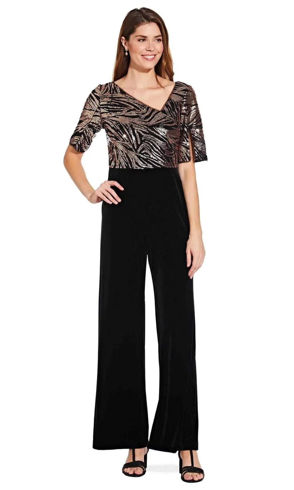 Adrianna Papell - AP1E206295 Split Sleeve Sequined Bodice Jumpsuit