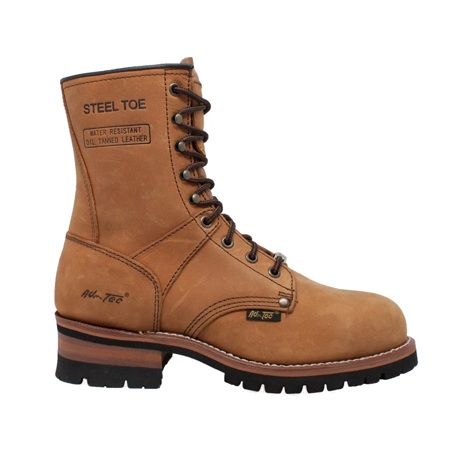 AdTec Mens 9in Steel Toe Logger Brown Work Boots