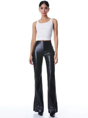 Alice   Olivia - Teeny Vegan Leather Side Slit Pant - Black