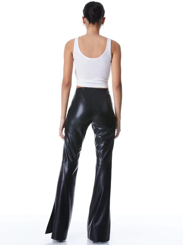 Alice   Olivia - Teeny Vegan Leather Side Slit Pant - Black