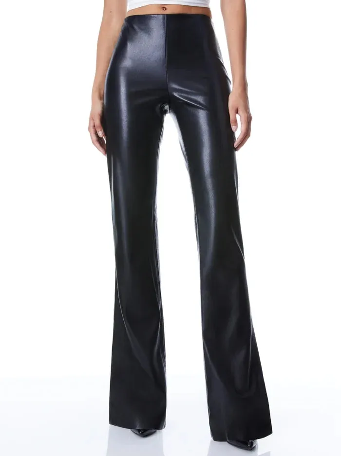 Alice   Olivia - Teeny Vegan Leather Side Slit Pant - Black