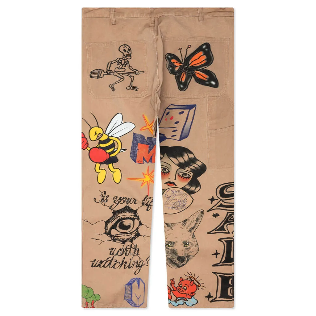 Almost There Allover Print Pants - Khaki