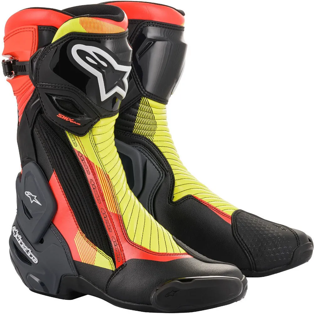 Alpinestars SMX Plus V2 Motorcycle Racing Boots Black Red Fluo Grey