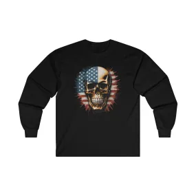 American Flag Skull Long Sleeve Tee