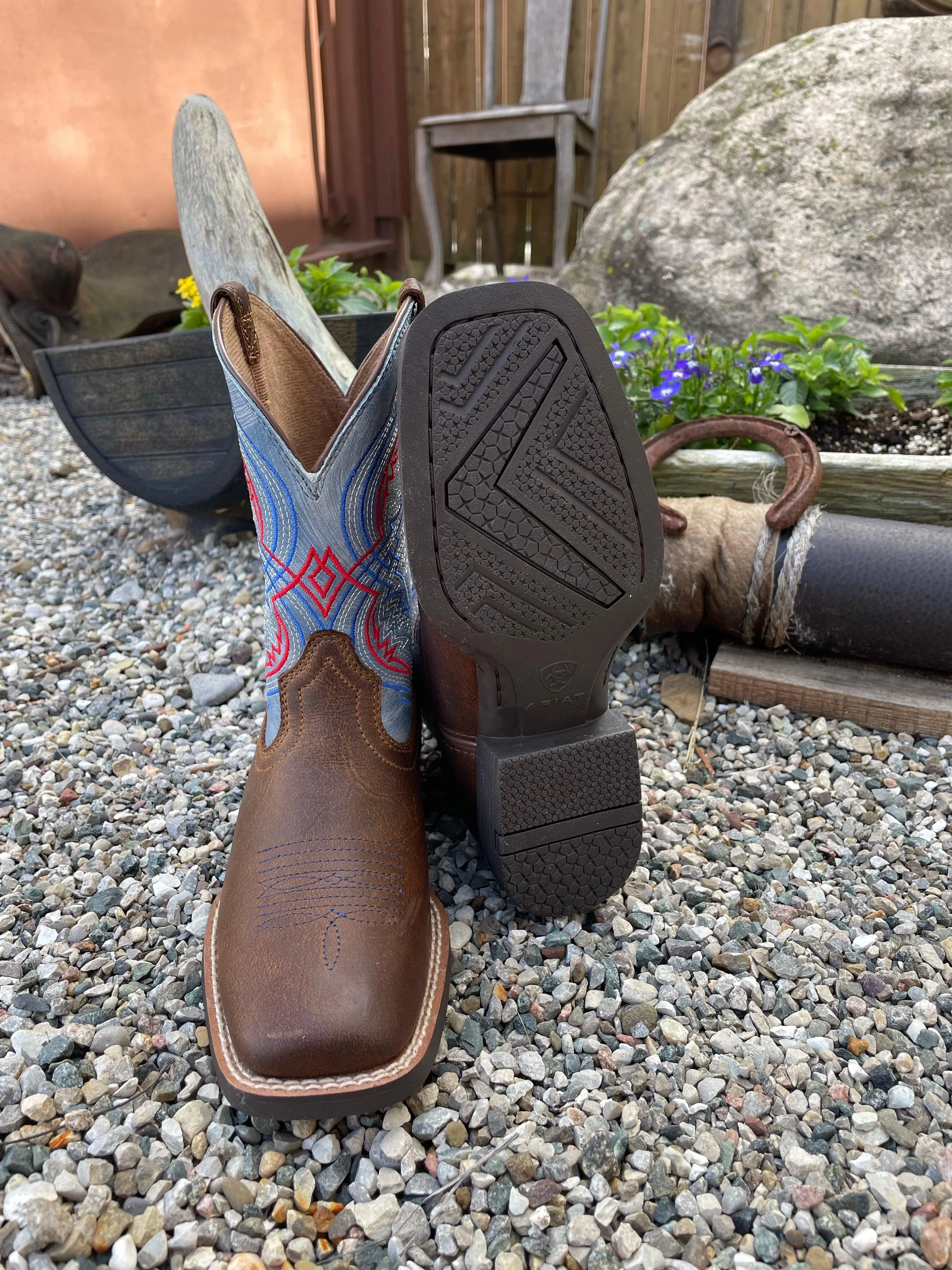 Ariat Toddler/Children’s/Youth Double Kicker Distressed Brown Leather Square Toe Cowboy Boots 10040247 10040254