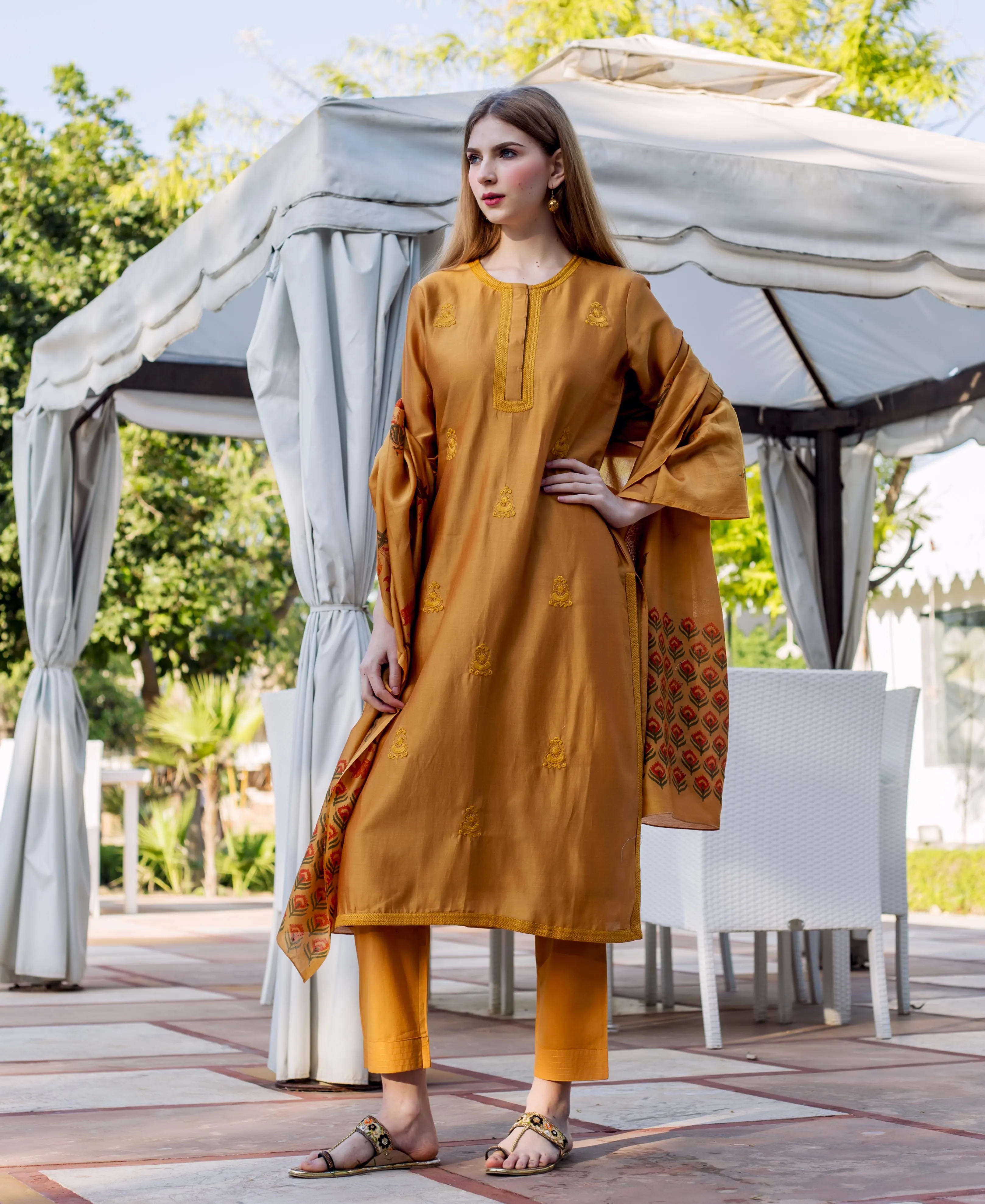 Autumn Rust Embroidered Kurta