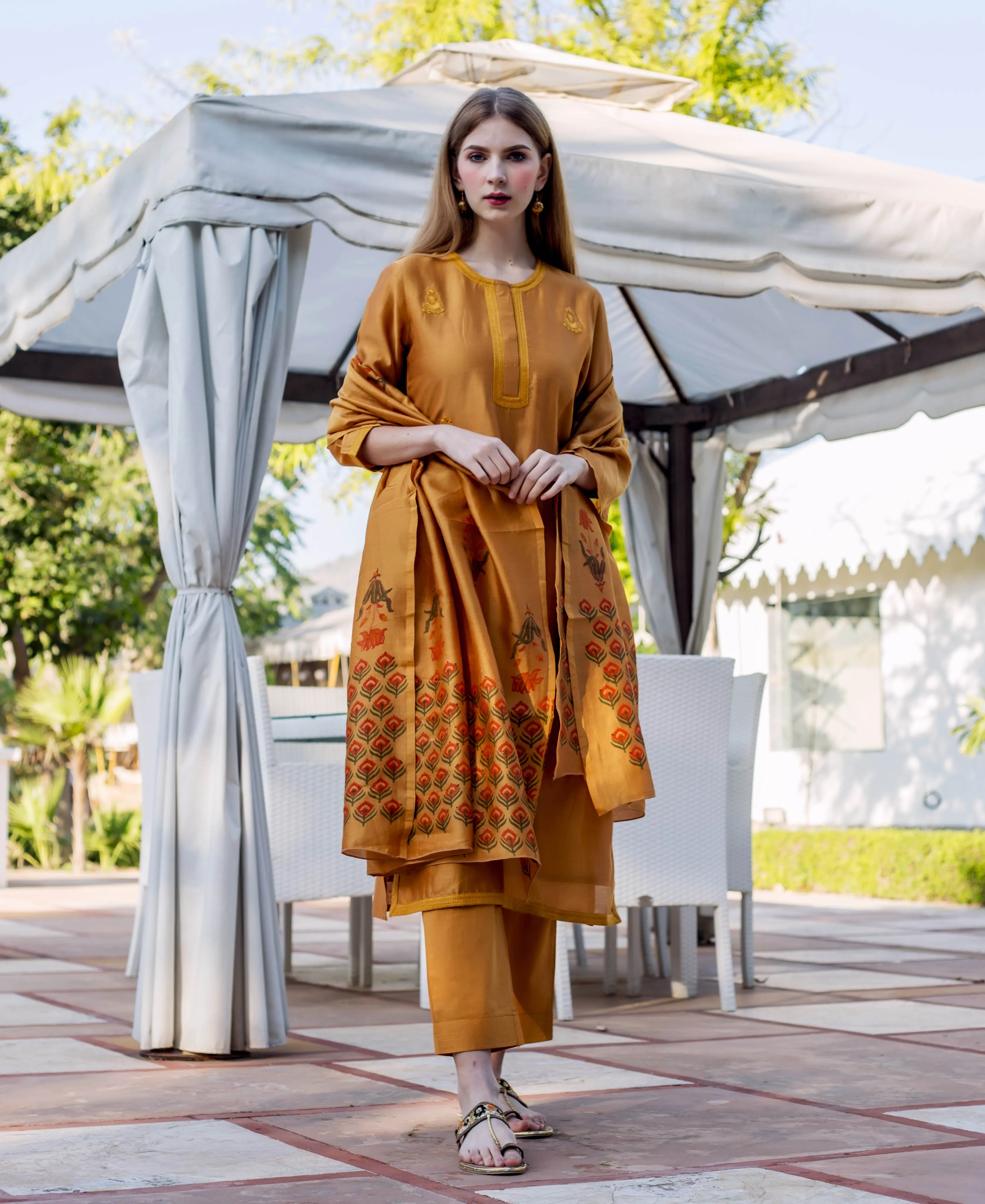 Autumn Rust Embroidered Kurta