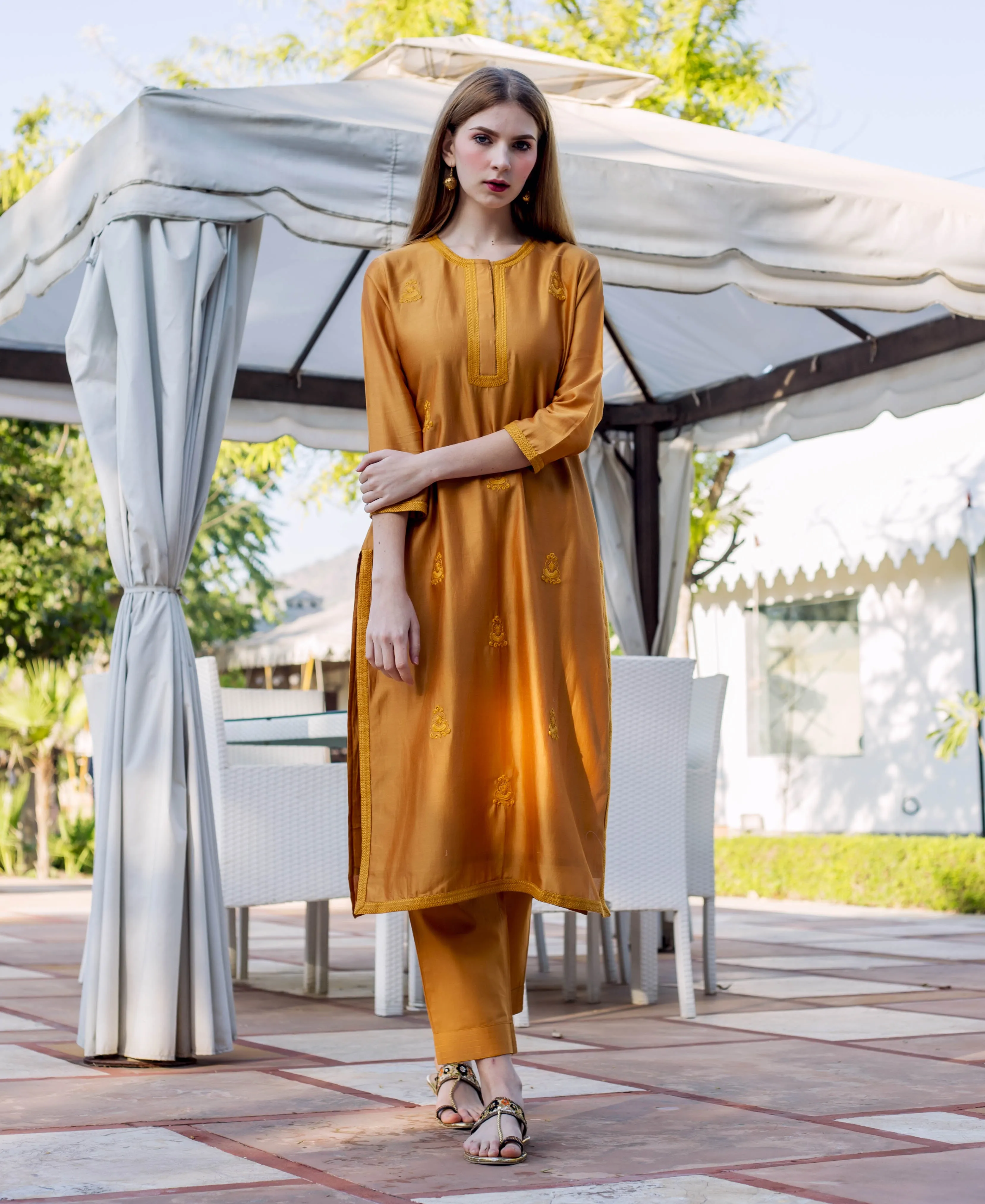 Autumn Rust Embroidered Kurta