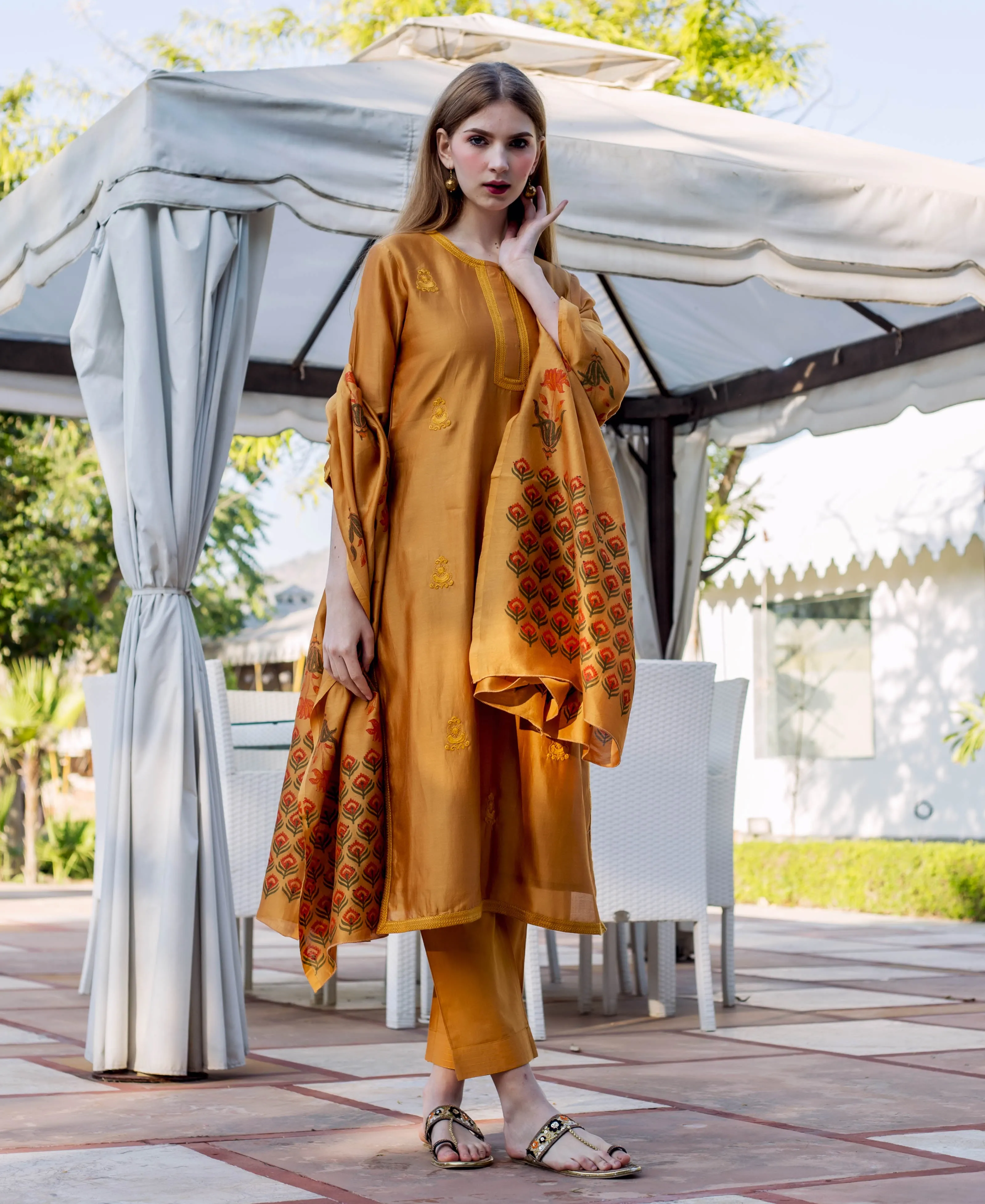 Autumn Rust Embroidered Kurta