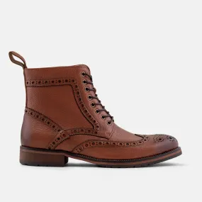 Belmont Cognac Leather Wingtip Combat Boots