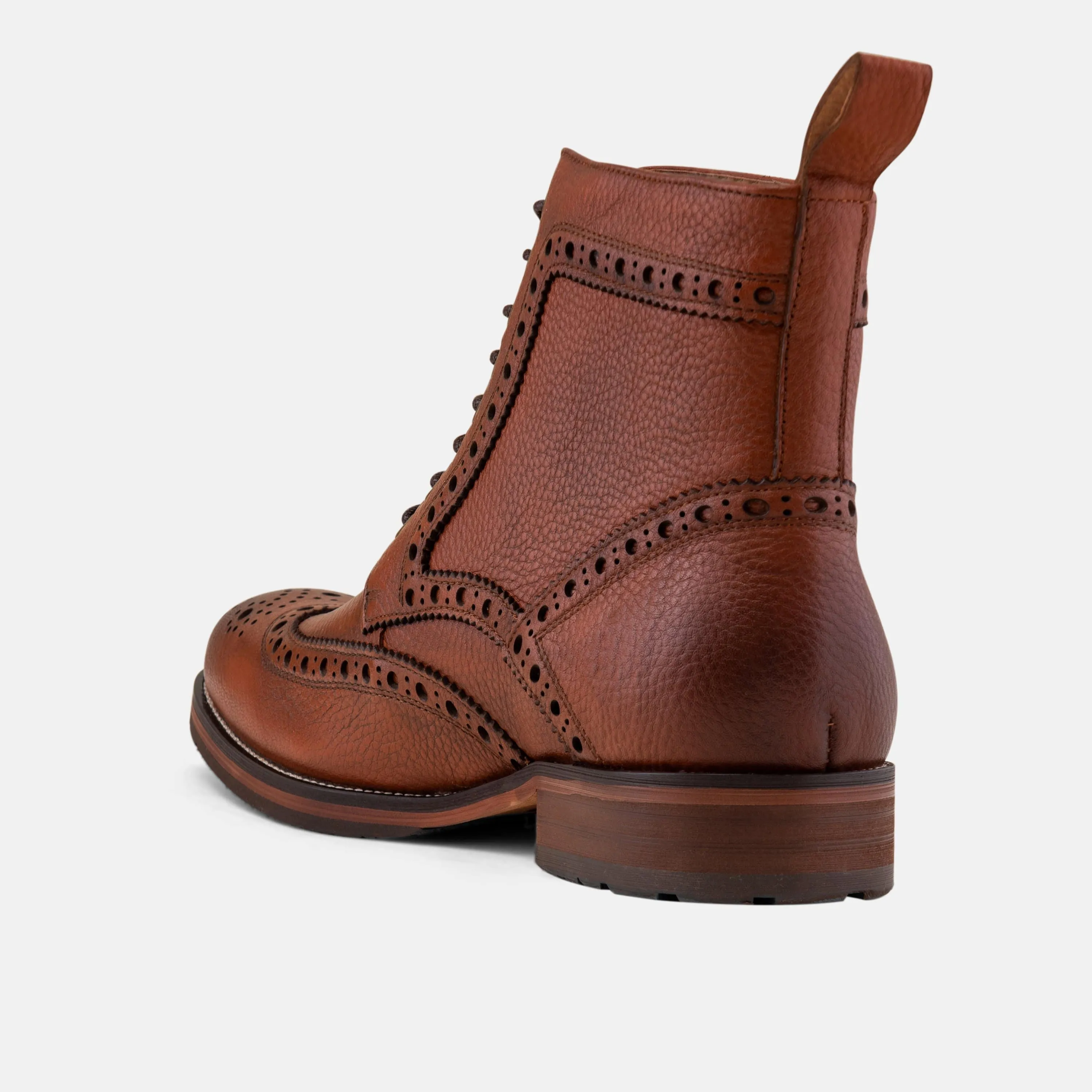 Belmont Cognac Leather Wingtip Combat Boots