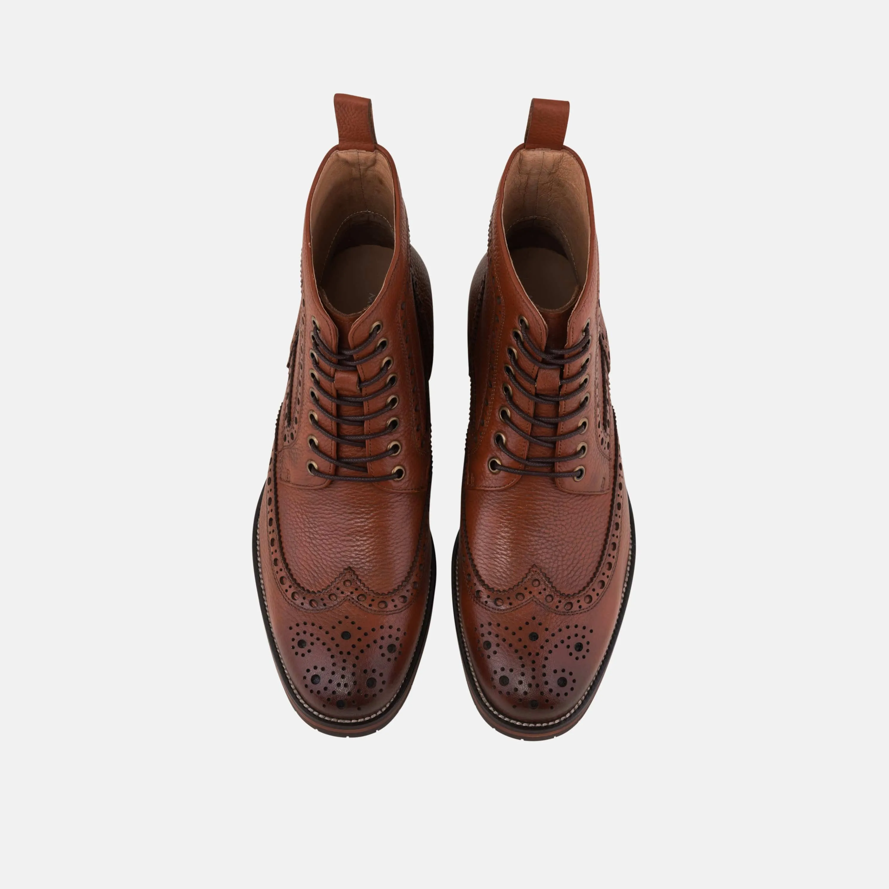 Belmont Cognac Leather Wingtip Combat Boots