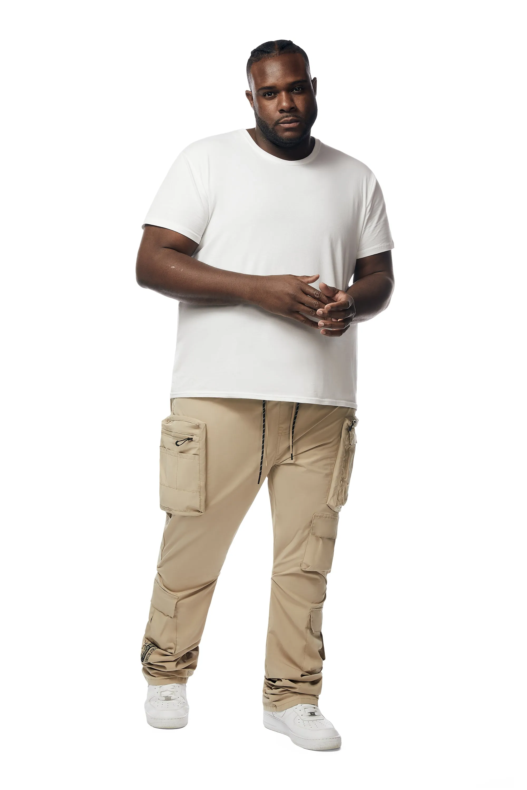 Big And Tall Stacked Windbreaker Utility Pants - Khaki