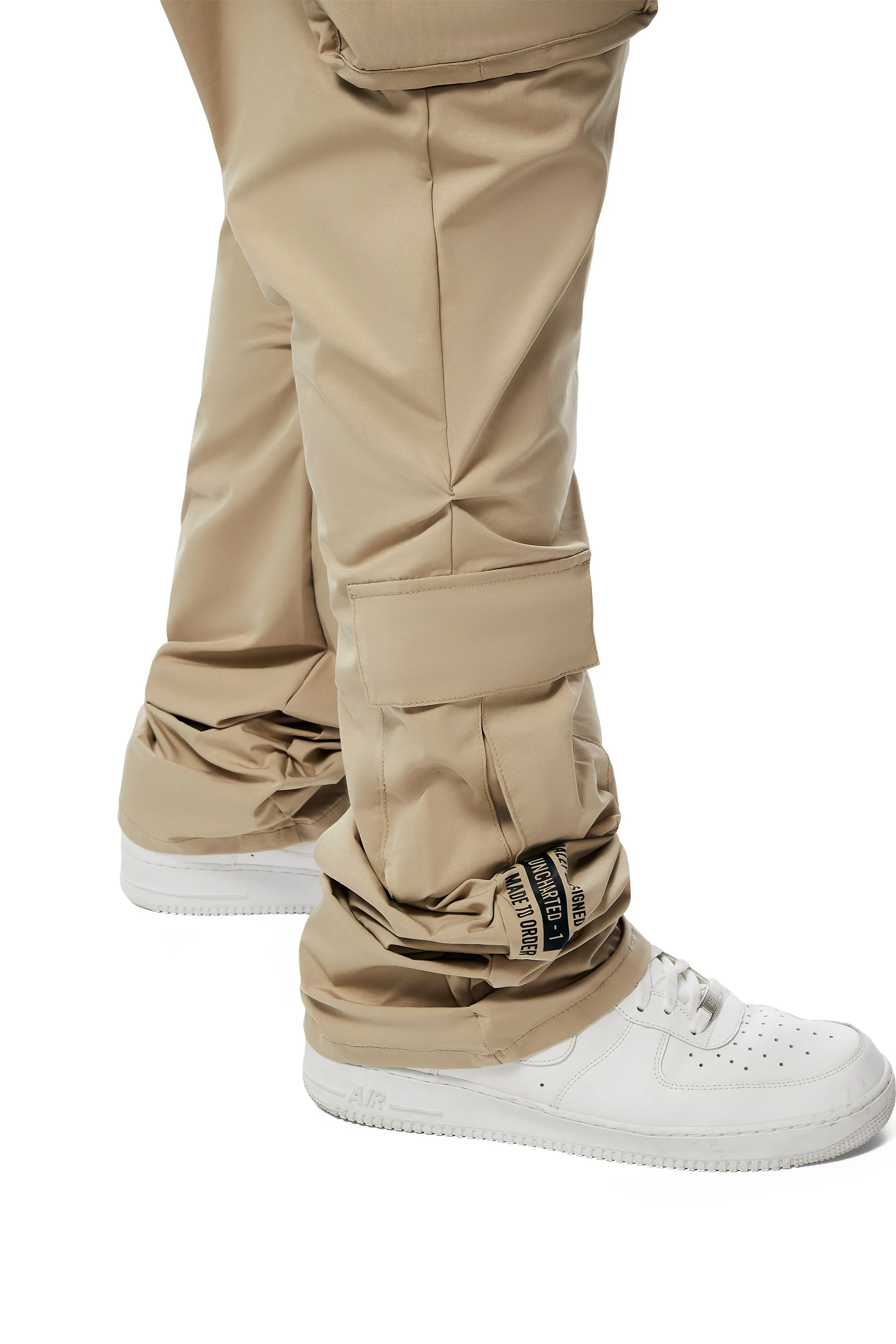 Big And Tall Stacked Windbreaker Utility Pants - Khaki