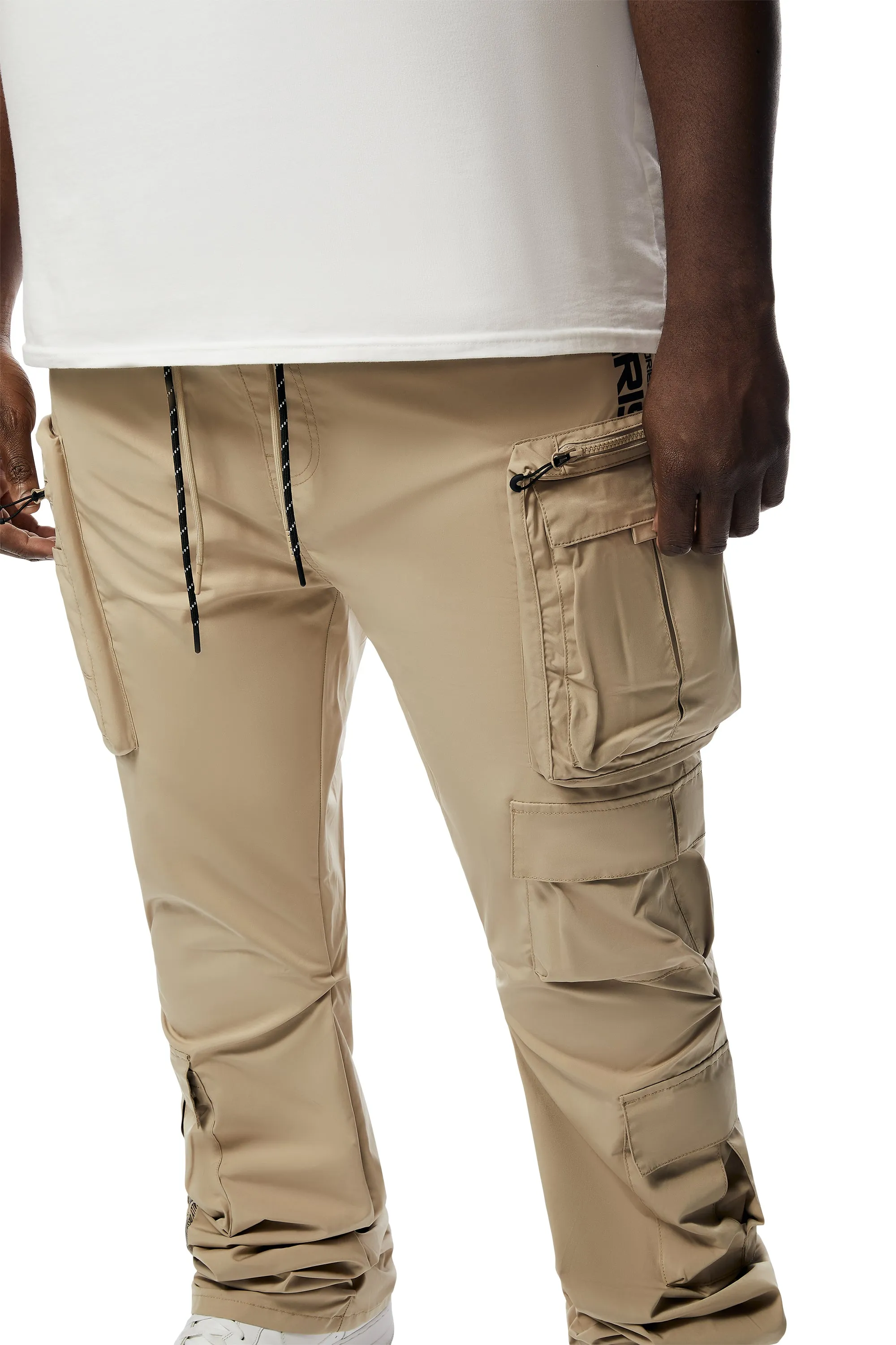 Big And Tall Stacked Windbreaker Utility Pants - Khaki