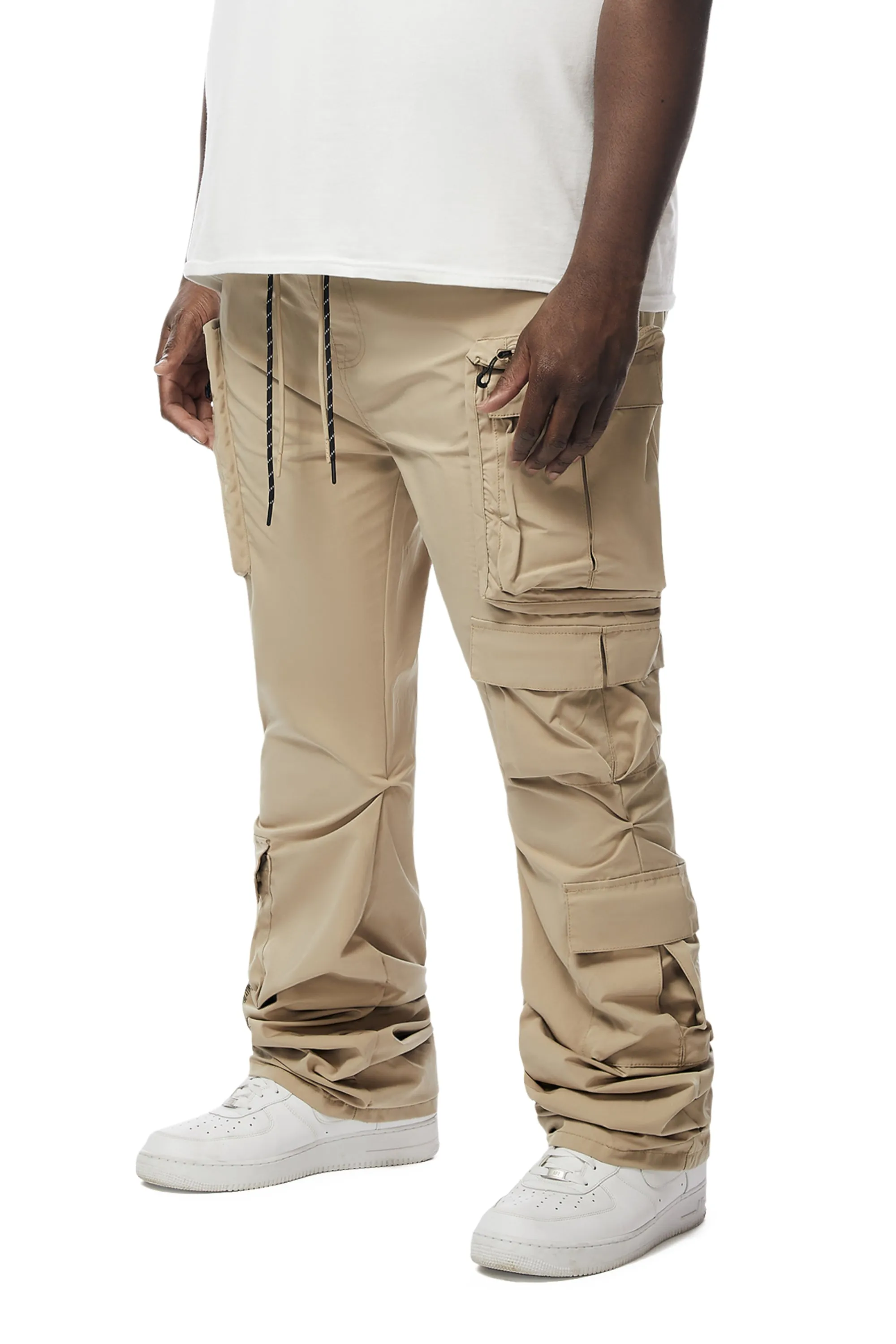 Big And Tall Stacked Windbreaker Utility Pants - Khaki