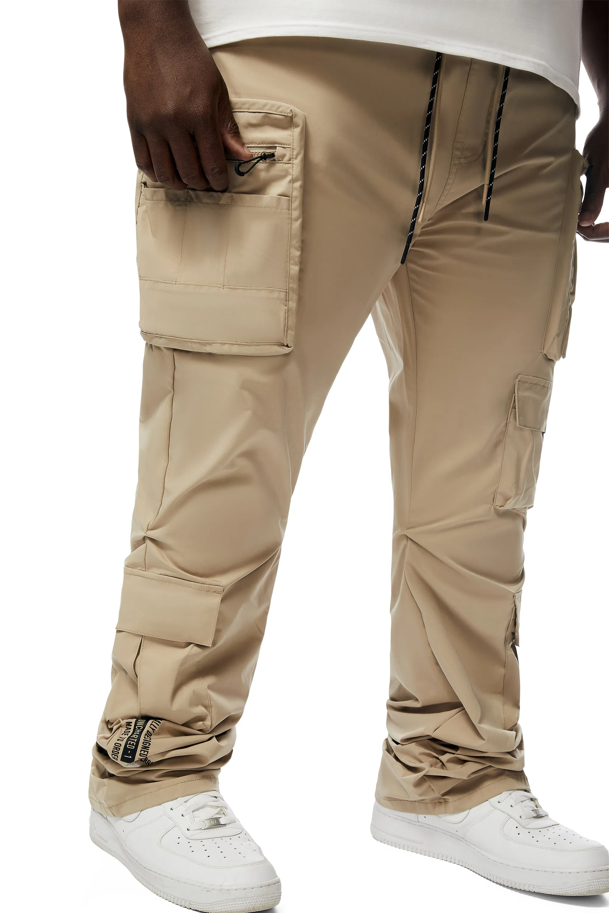 Big And Tall Stacked Windbreaker Utility Pants - Khaki