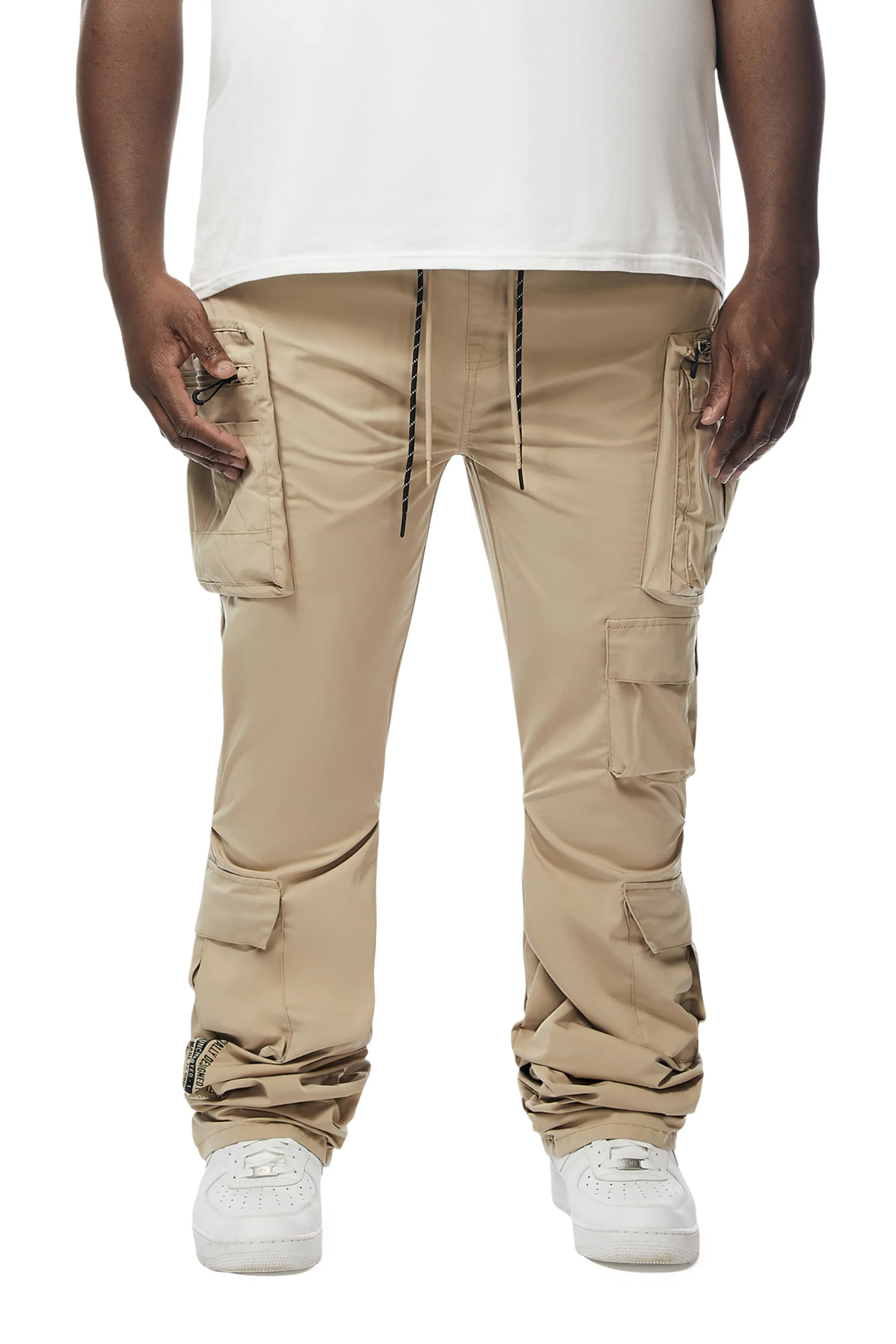 Big And Tall Stacked Windbreaker Utility Pants - Khaki