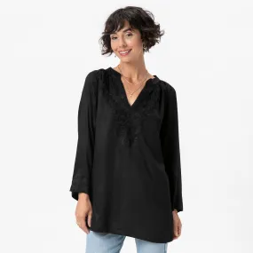 Black Embroidered Satin Tunic