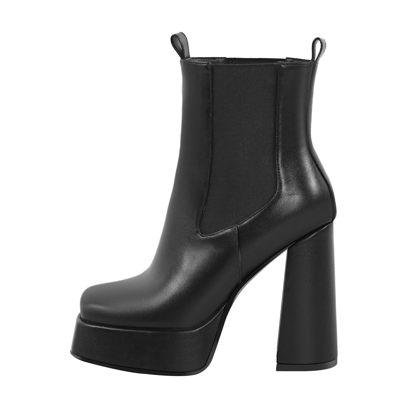 Black Square Toe Platform Chunky Heel Ankle Boots