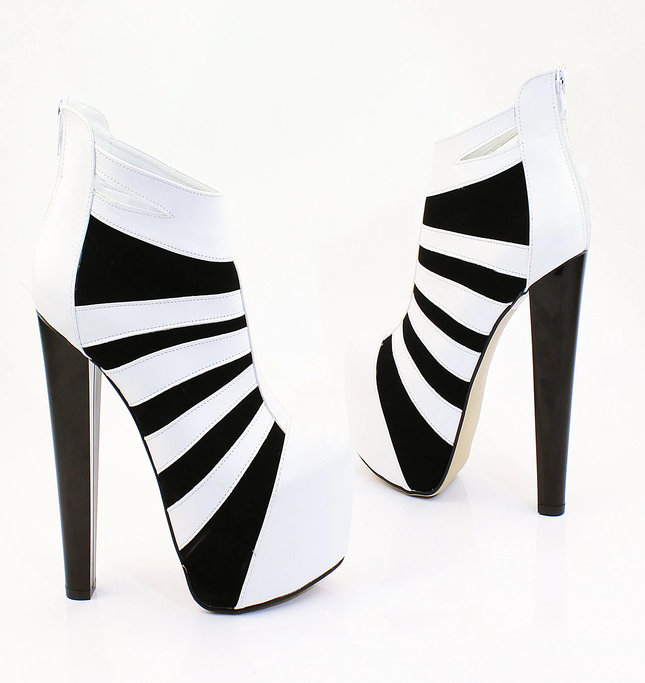 Black White Stripe Ankle Platform Booties