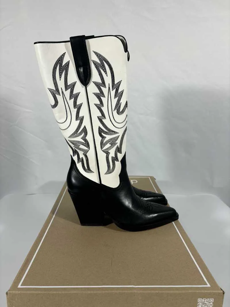 BLANCH BOOTS BLACK WHITE LEATHER - re:vita