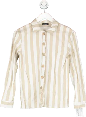 boohoo Beige Cotton Blend Striped Shirt UK 6