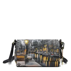 Borsa Donna a Tracolla Y NOT Chiusa Con Pattina YES-626 Stampa Amsterdam Snow