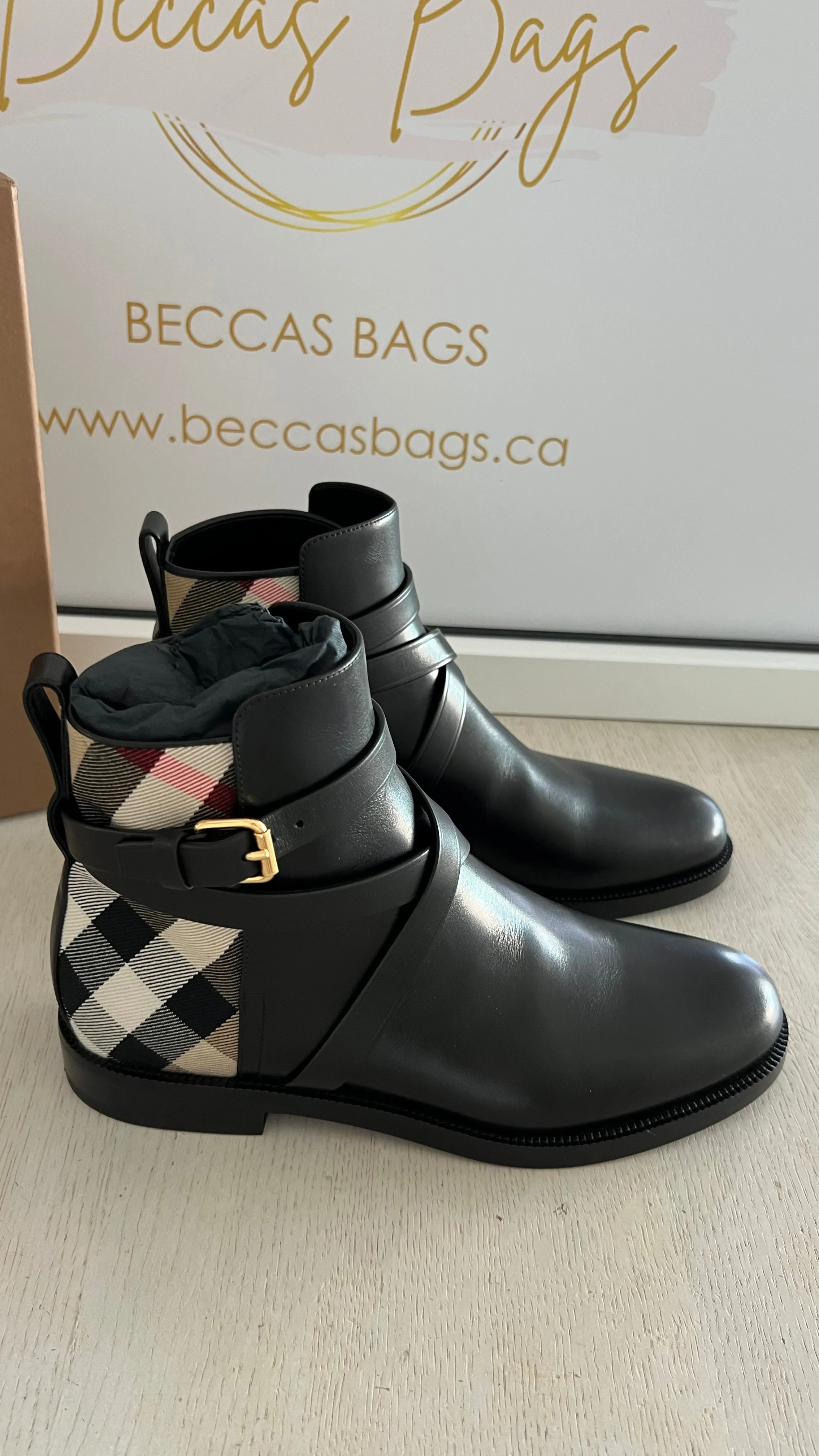 Burberry House Check & Leather Ankle Boots