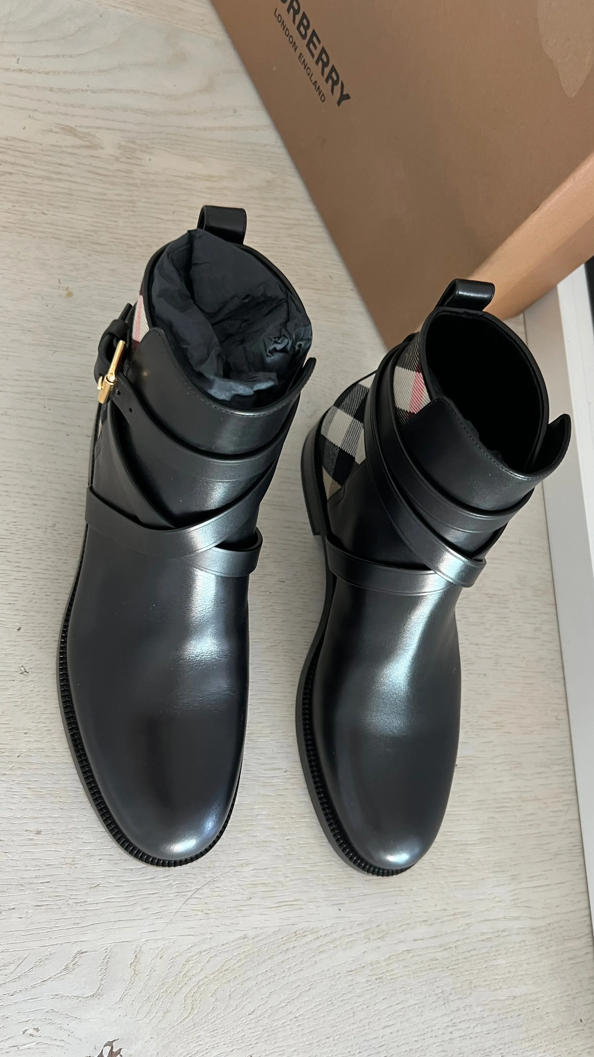 Burberry House Check & Leather Ankle Boots