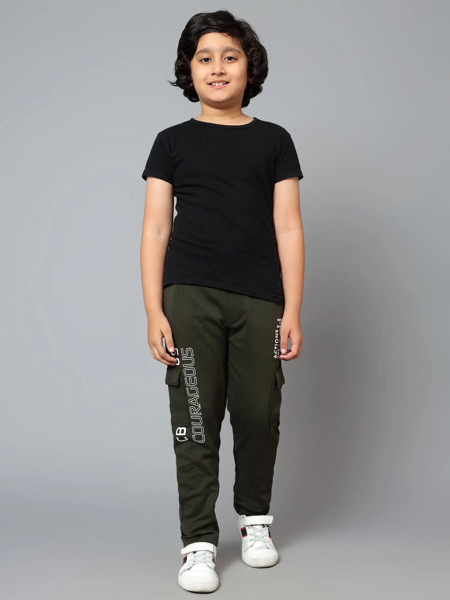 Cantabil Boy's Olive Green Printed Full Length Track Pant