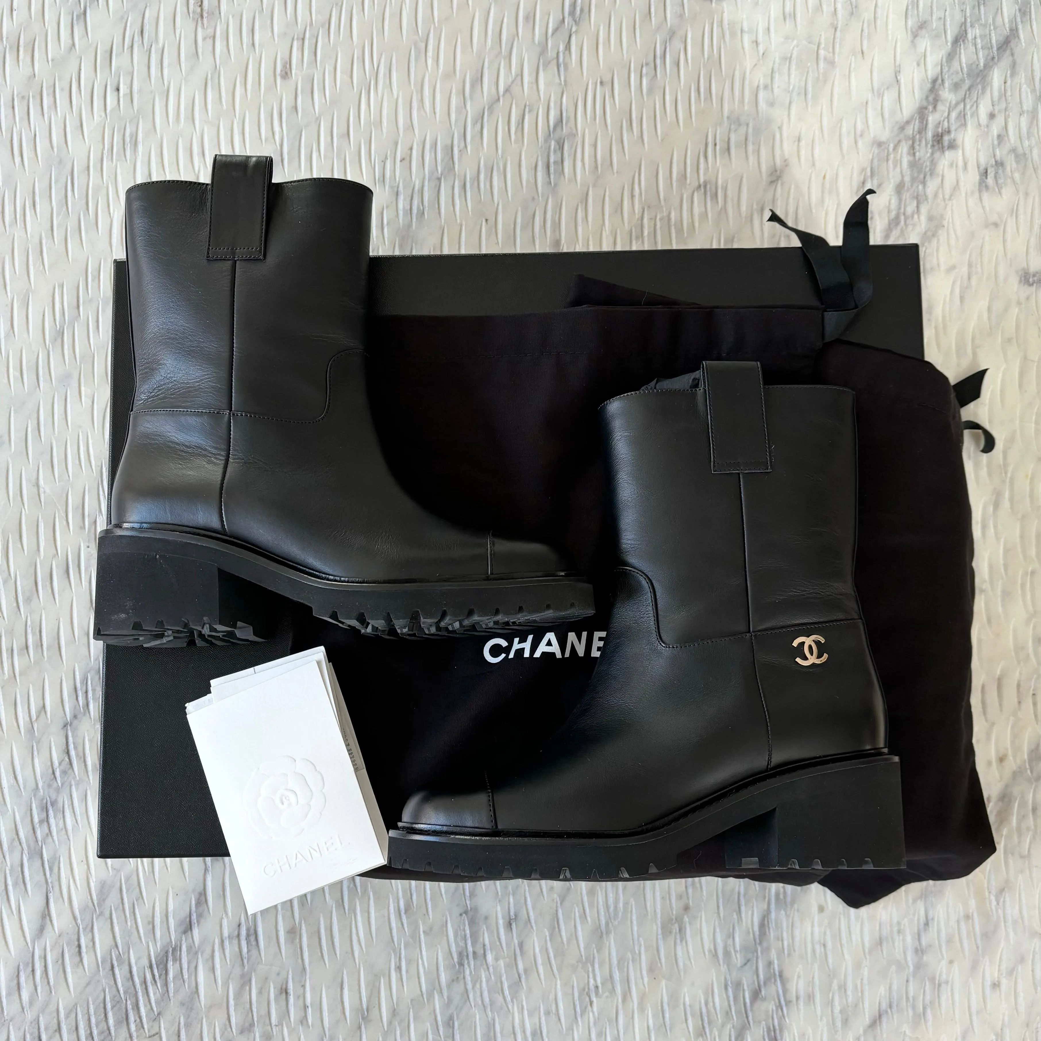 Chanel CC Logo Moto Boots Leather