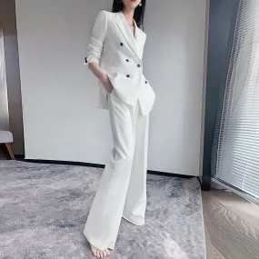 Cherry Double Berasted Blazer & Flare Pant Suit Set