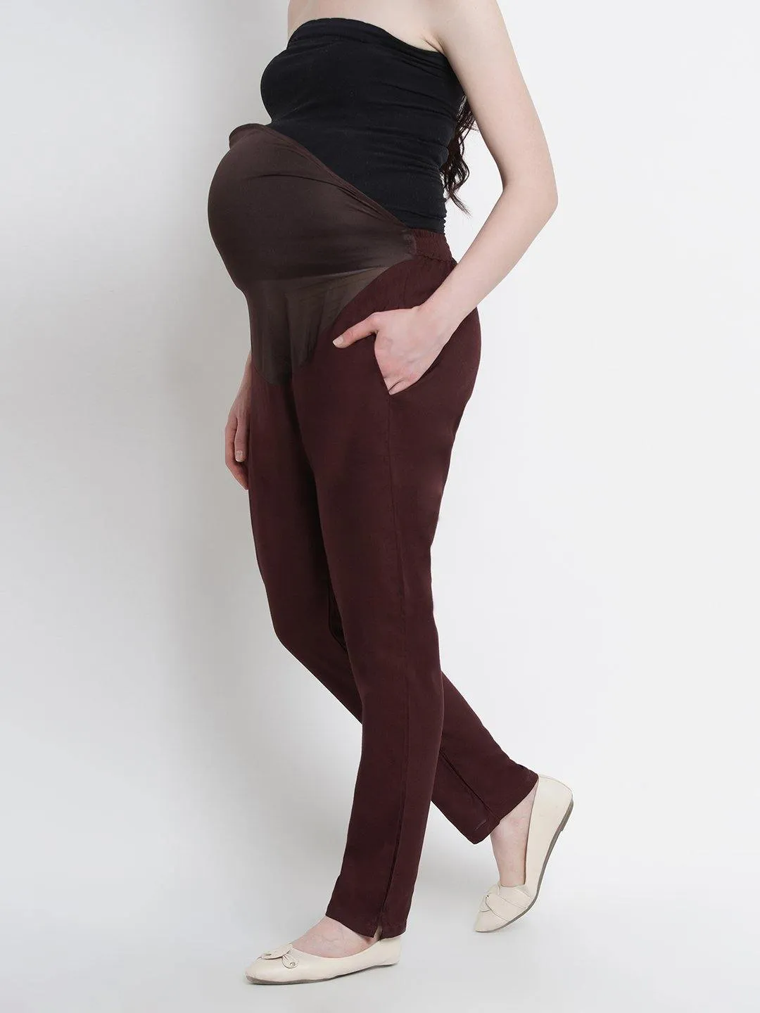 Chocolate Brown Straight Maternity High waisted Pants