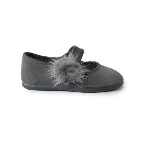 Classic Suede Mary Jane with Pom-pom in Grey