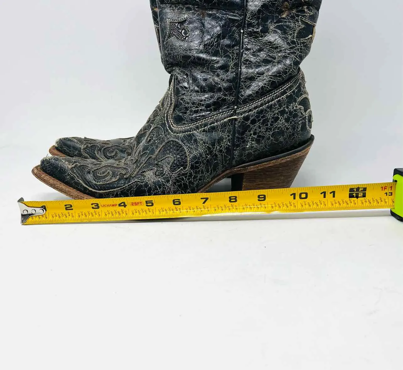 Corral Size 7.5 Black/Cream Crackle Leather W/ BOX!!! Shoes Boots