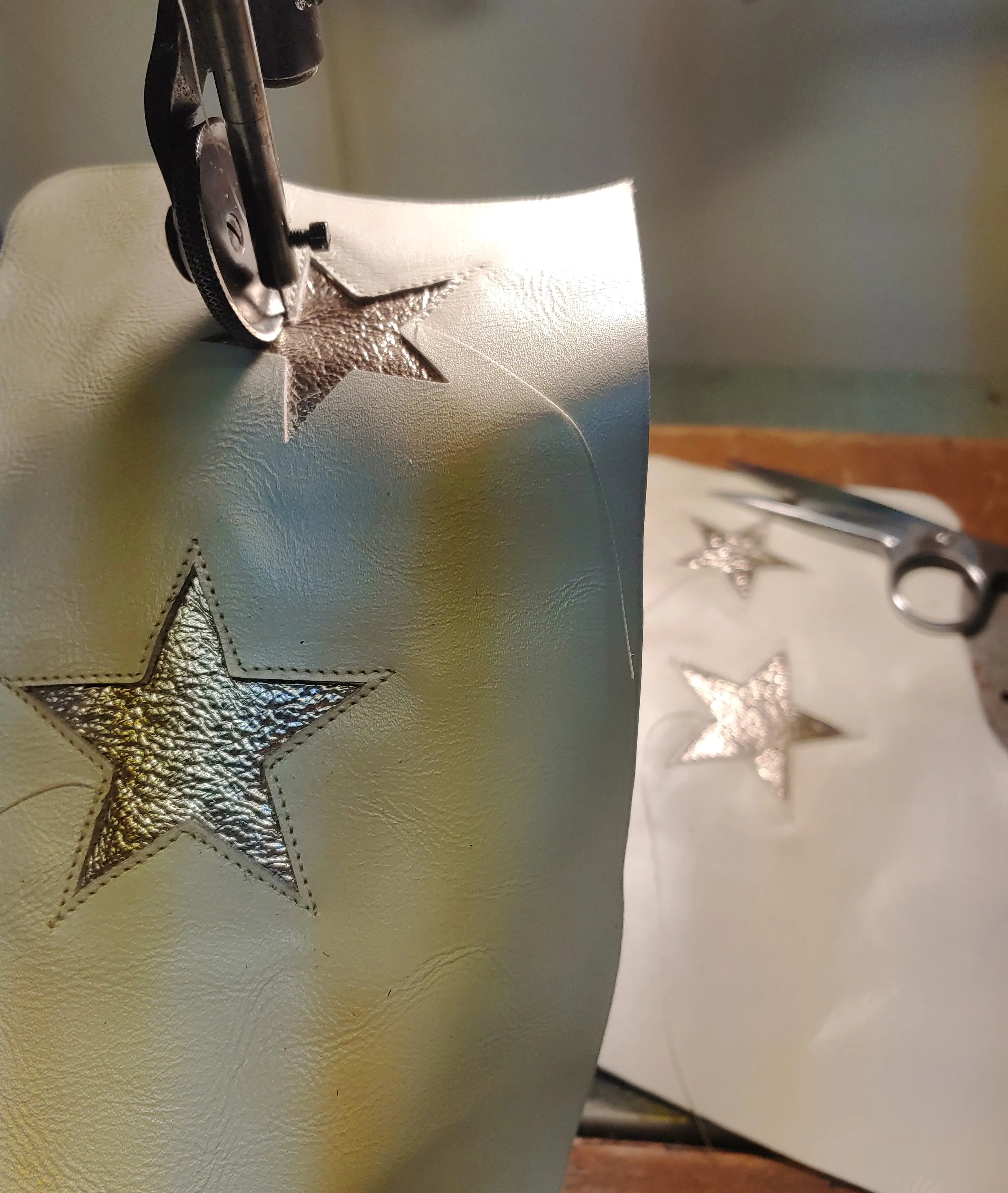 CUSTOM MADE Cream Tightrope Boots w/ metallic Stars