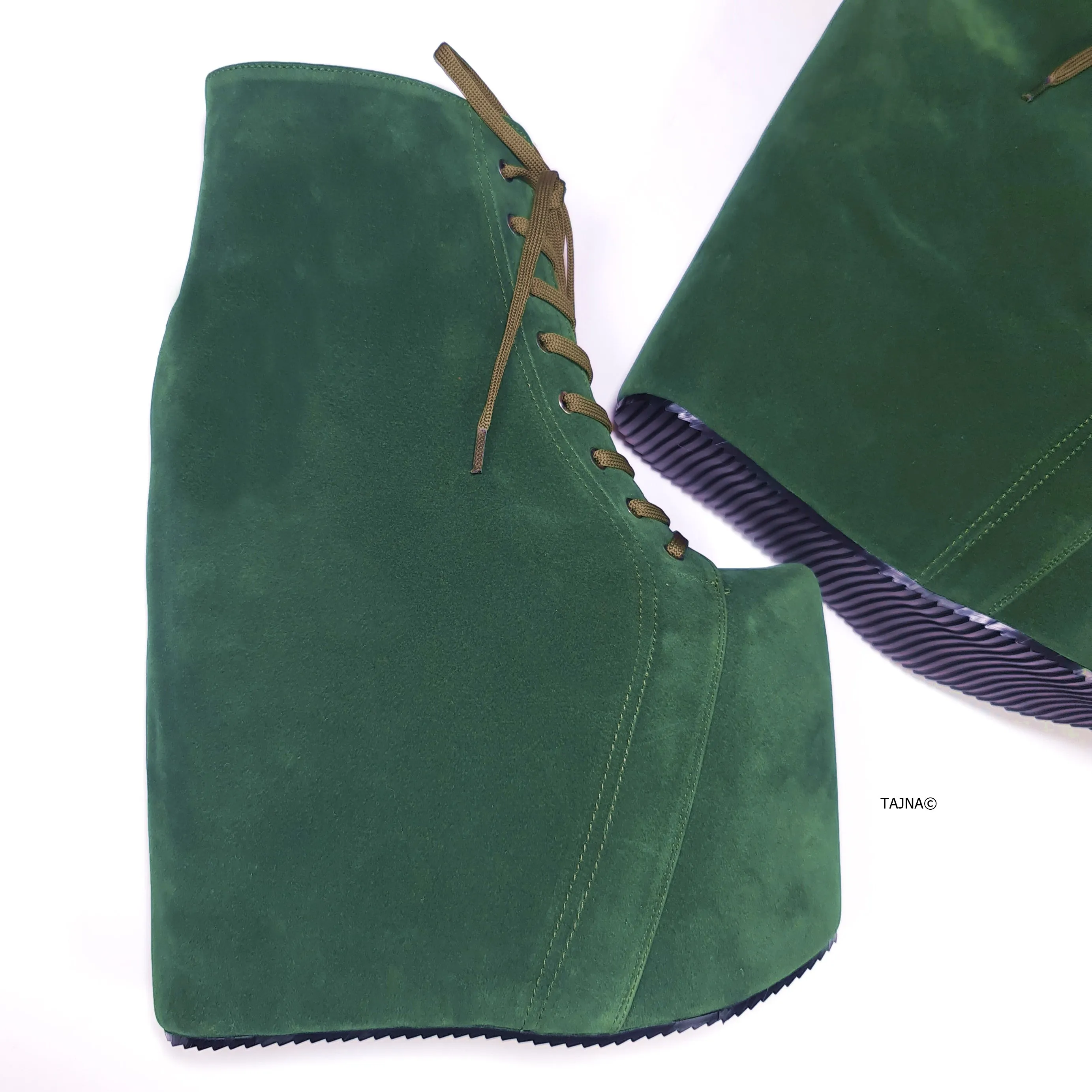 Dark Green Suede Hidden Platform Wedge Boots