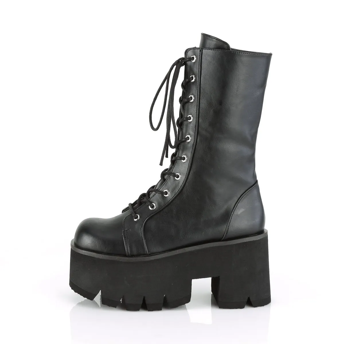 Demonia ASHES-105 | Black Vegan Leather Mid-Calf Boots