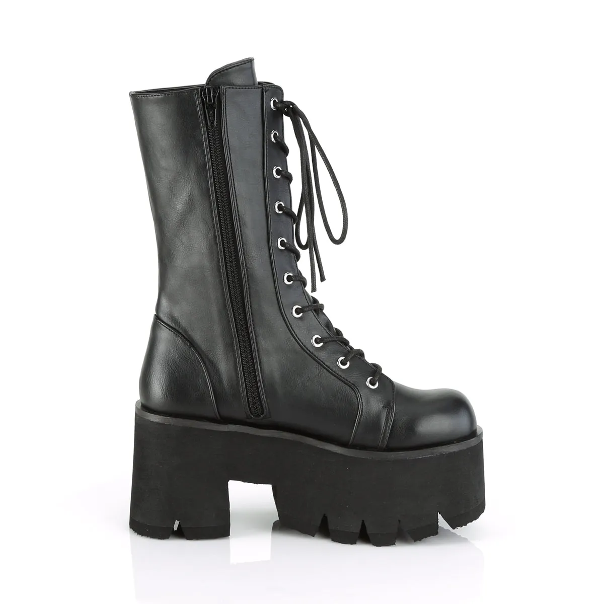 Demonia ASHES-105 | Black Vegan Leather Mid-Calf Boots