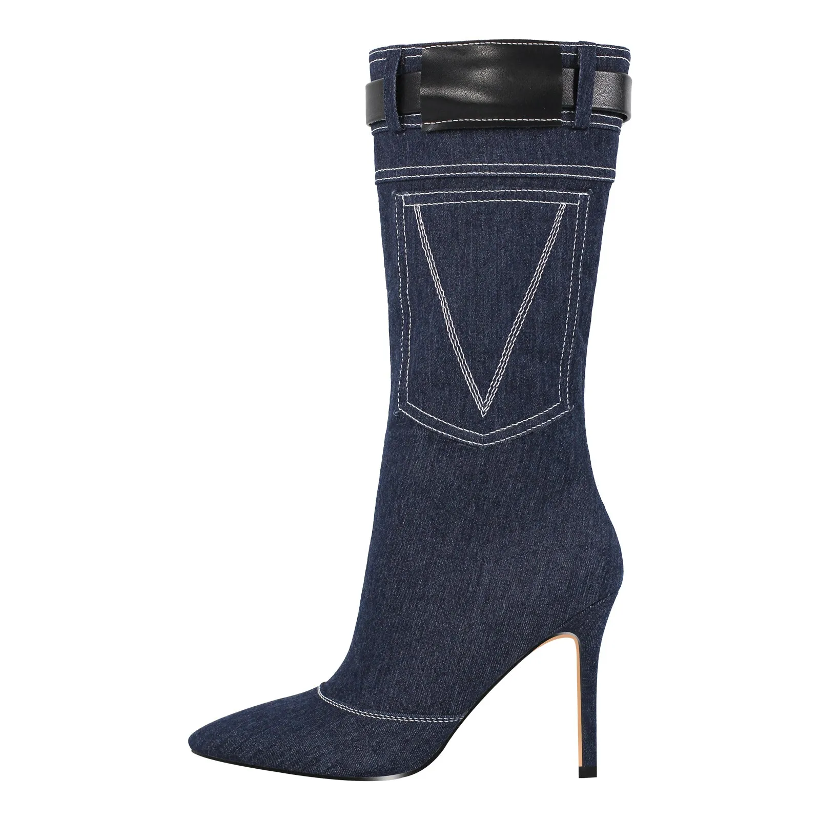 Denim Pointed Toe High Stiletto Boots