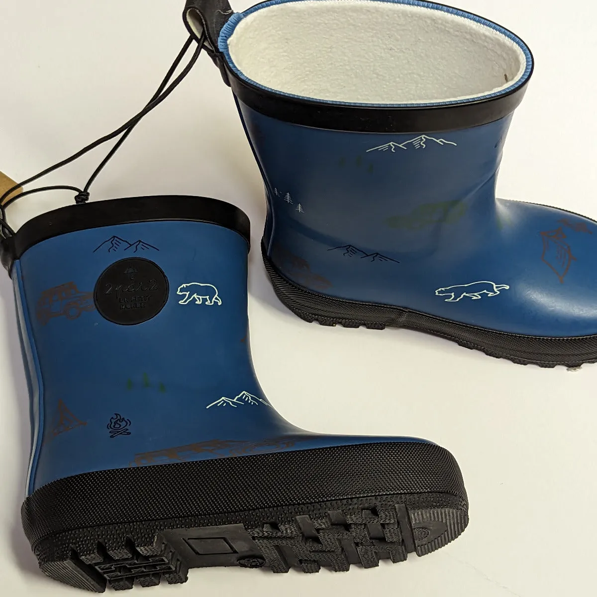 Deux Par Deux Lined Rain Boots - Camping Blue