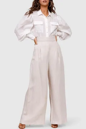 Elysian Wide Leg Natural Marle Linen Pant